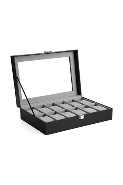 SONGMICS Cutie de ceasuri de lux, model tip seif, Negru, 30.2x20.2x8.1 cm