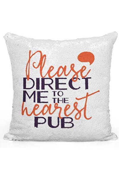 Generic Please Direct Me Printed Sequin Decorative Throw Pillow White/Orange/...
