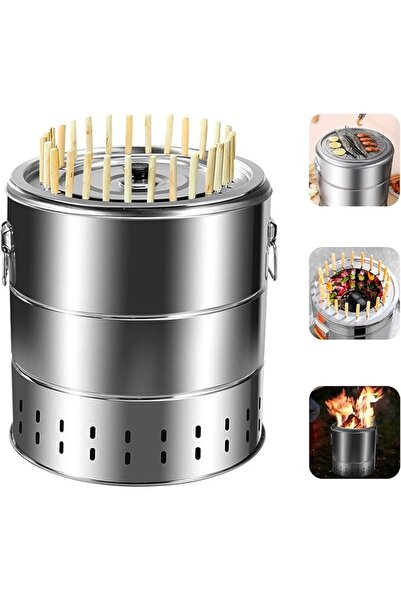 GENERAL Portable Smokeless Barbecue Charcoal Barrel Grill, Stainless Steel Su...