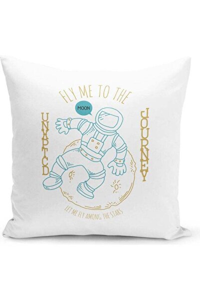 Generic Fly Me To The Moon Printed Decorative Throw Pillow White/Blue/Gold 40...