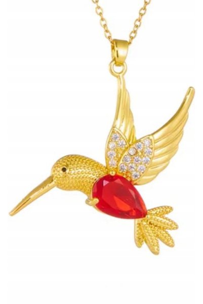 NO BRAND Colier din oțel inoxidabil, auriu, cu piatră mare, colibri și zirconiu