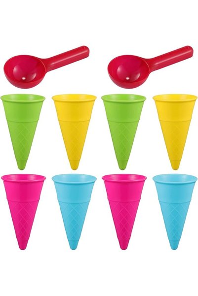 TOYANDONA 10 PCS Outdoor Beach Toys Ice Cream Cones Scoop Set Sand Mold Toys ...