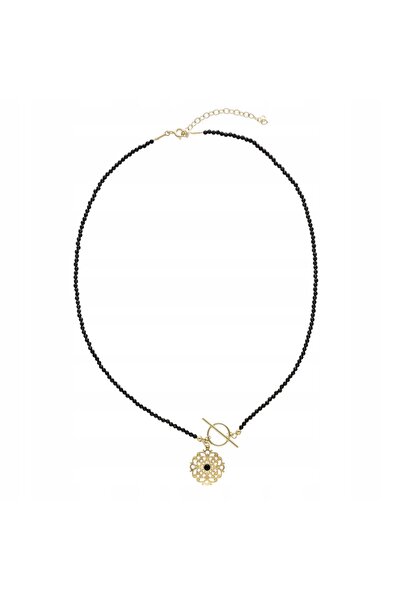 NO BRAND Colier cu spinel negru, argintiu placat cu aur