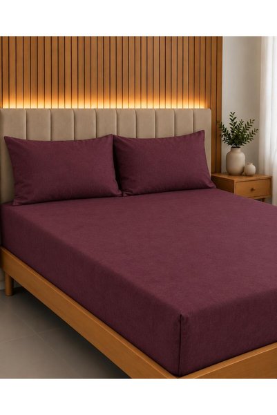 Pamuku Set de 2 cearșafuri elastice plate, dimensiune king, economice + 4 fețe de pernă