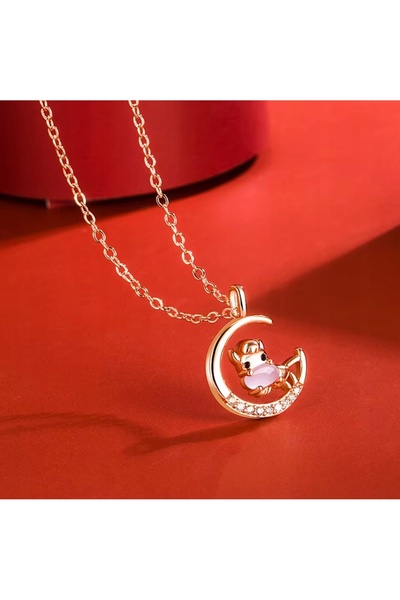 NO BRAND Colier Aur Roz Cal Zodiacal Cuarț Roz Zirconiu Oțel Inoxidabil