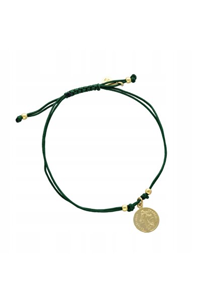 NO BRAND Brățară lanț tip șnur cu monedă, verde, placată cu aur