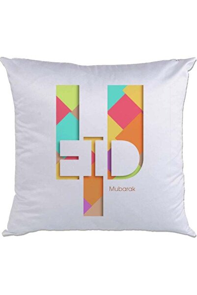 Generic Eid Mubarak Printed Cushion White/Blue/Red 40x40cm