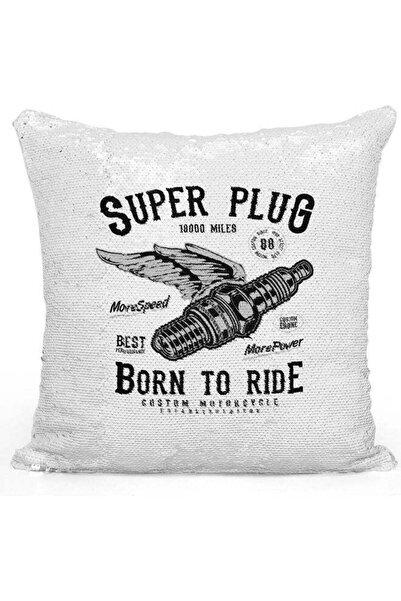 Generic Spark Plug Design Themed Sequin Decorative Throw Pillow White/Silver/...