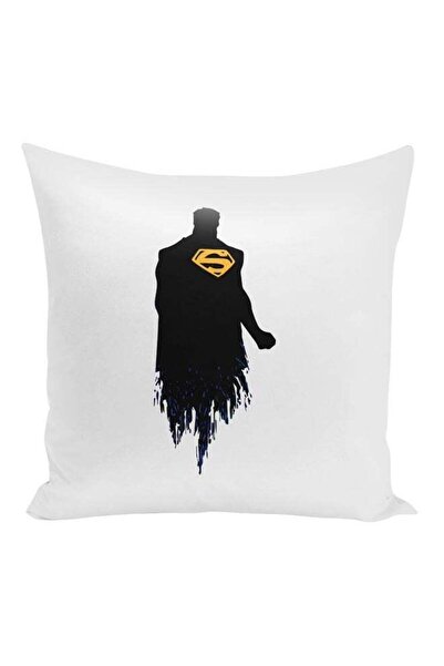 Generic Flying Superman Printed Decorative Pillow White/Black/Yellow 16x16inch