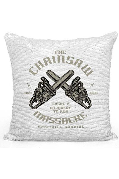 Generic The Chainsaw Design Sequin Decorative Throw Pillow White/Silver/Grey ...