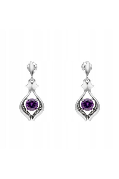 NO BRAND Cercei cu zirconiu cubic violet din argint