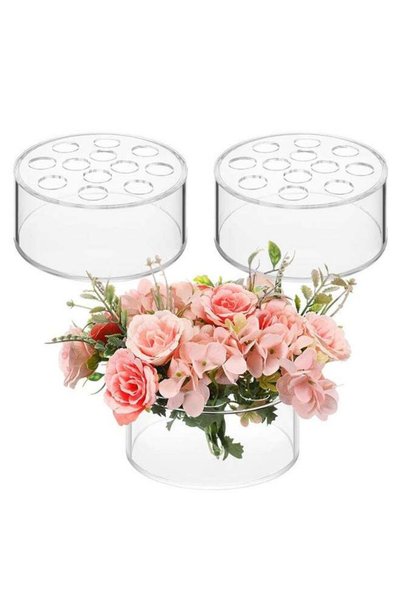 Generic Acrylic Round Floral Vases with 12 Holes, Clear Centerpiece Arranger,...
