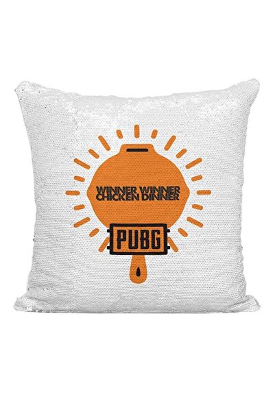 Generic Chicekn Dinner Pan Sequined Cushion Silver/White/Orange 16x16inch