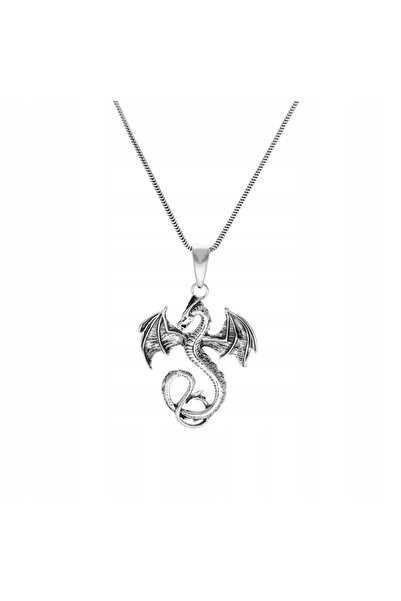 NO BRAND Wisior dragon de fum argint oxidat
