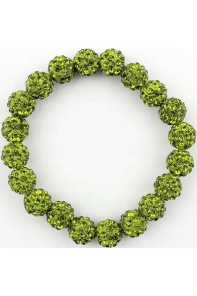 NO BRAND Brățară verde cu mărgele Shamballa, elastică, lucrată manual