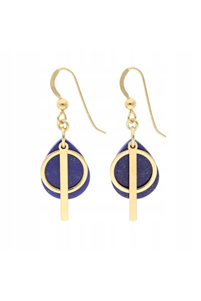 NO BRAND Cercei cu lapis lazuli, argintii, placați cu aur