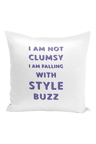 Generic Buzz Clumsy Printed Decorative Pillow White/Purple 16x16inch