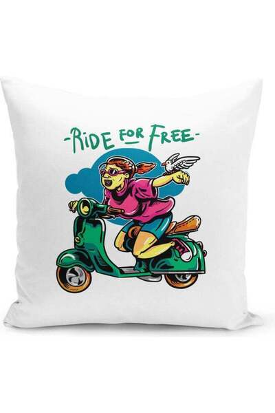 Generic Ride For Free Printed Decorative Throw Pillow White/Pink/Green 40x40cm