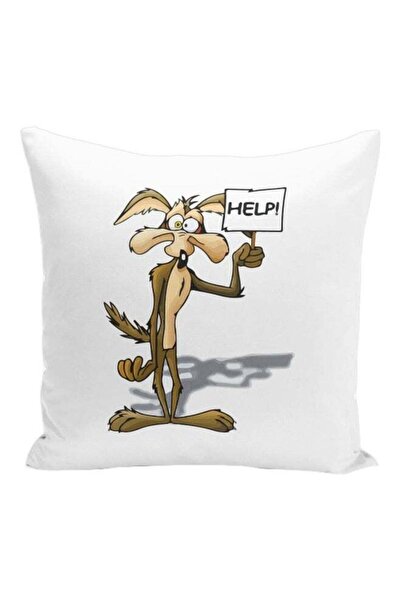 Generic Road Runner And Coyote Printed Decorative Pillow White/Brown/Black 16...