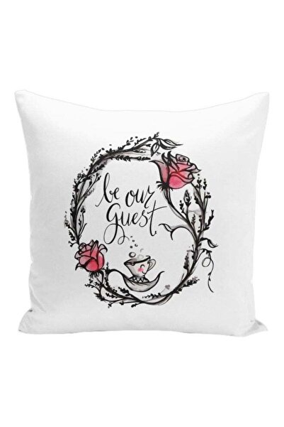 Generic Be Our Guest Printed Decorative Pillow White/Black/Red 16x16inch