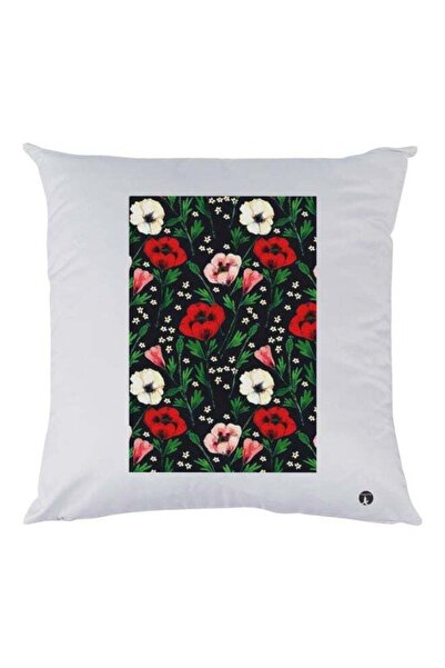 Generic Flowers Printed Pillow White/Black/Red 30x30cm