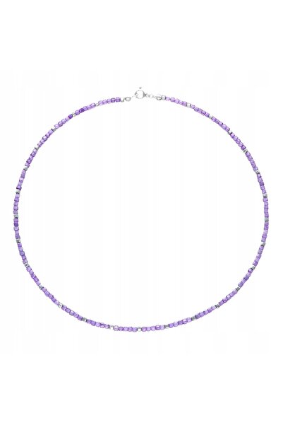 NO BRAND Colier cu zirconiu violet și hematit, argintiu