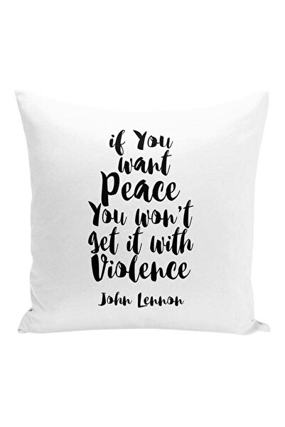 Generic John Lennon Peace No Violence Quote Decorative Pillow White/Black 16x...