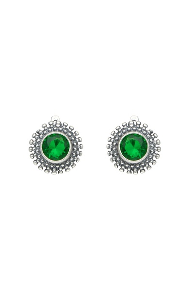 NO BRAND Cercei rotunzi din argint cu oxid de zirconiu verde