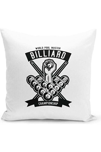 Generic Billiard Champion Design Decorative Throw Pillow White/Black 40 x 40cm