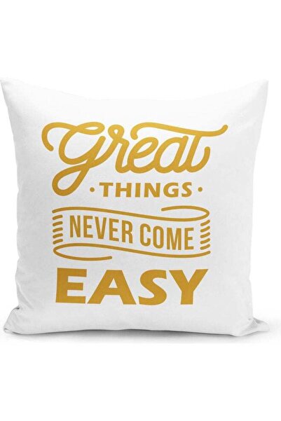 Generic Great Things Quotation Themed Decorative Throw Pillow White/Yellow