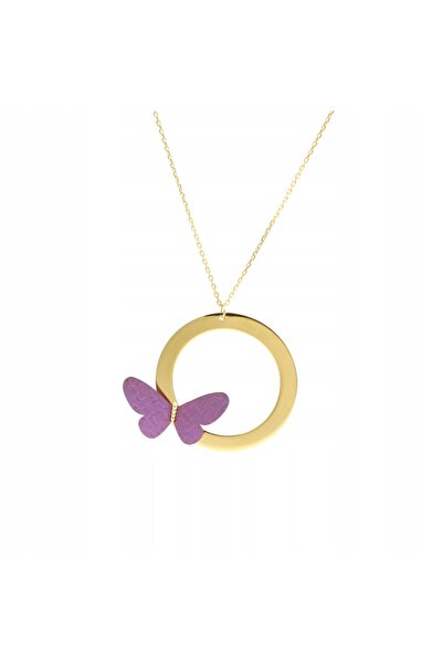 NO BRAND Colier fluture din titan, argintiu violet, placat cu aur