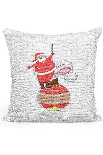 Generic Santa Themed Sequin Decorative Throw Pillow White/Red/Silver