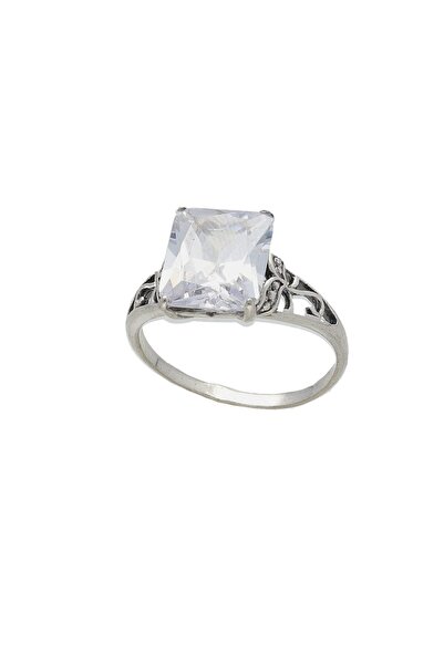 NO BRAND Inel dreptunghiular cu zirconiu, argint oxidat, dim. 23