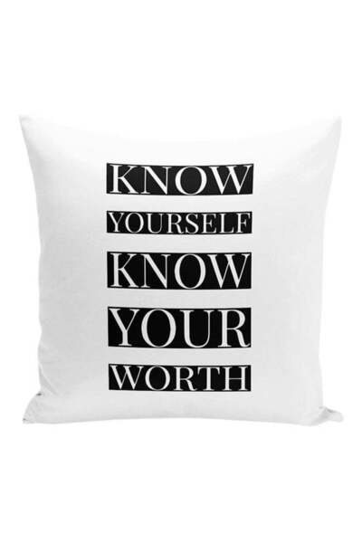 Generic Know Yourself Know Your Worth Youth Quote Decorative Pillow White/Bla...