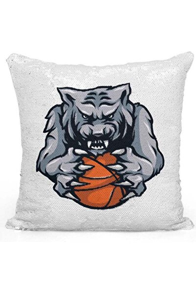Generic Bear Basketball Themed Sequin Decorative Throw Pillow White/Grey/Silv...