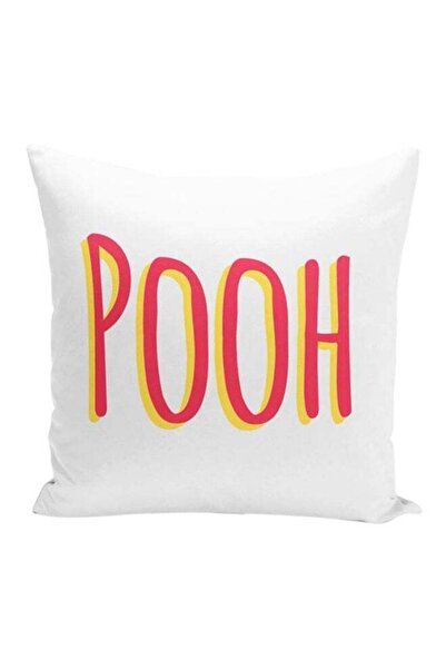 Generic Pooh Text Printed Throw Pillow White/Red 16x16inch
