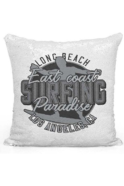 Generic East Coast Surfing Sequin Decorative Throw Pillow White/Silver/Grey 4...