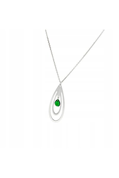 NO BRAND Colier de argint cu piatră de zircon verde în formă de lacrimă