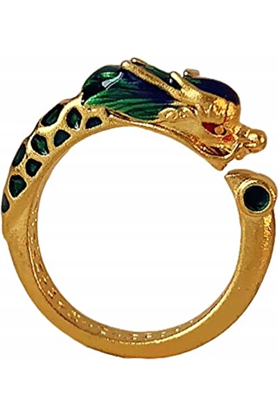 NO BRAND Inel deschis cu dragon chinezesc, auriu, elegant, din oțel inoxidabil
