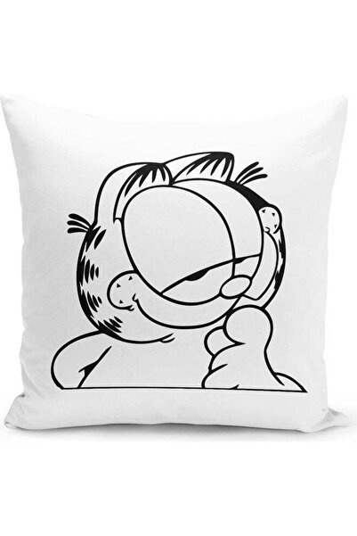 Generic Cute Garfield Themed Throw Pillow White/Black 16x16inch