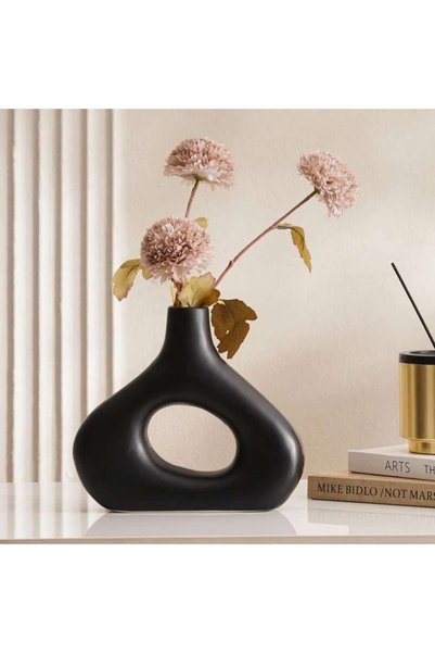 Generic Austin Hollow Shape Ceramic Vase 23.4x4.4x20.9cm - Black - 112AIC9902537