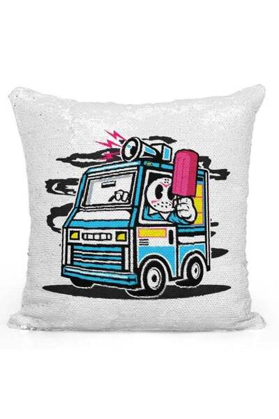 Generic Ice-Cream Truck Printed Decorative Pillow White/Blue/Pink 40x40cm