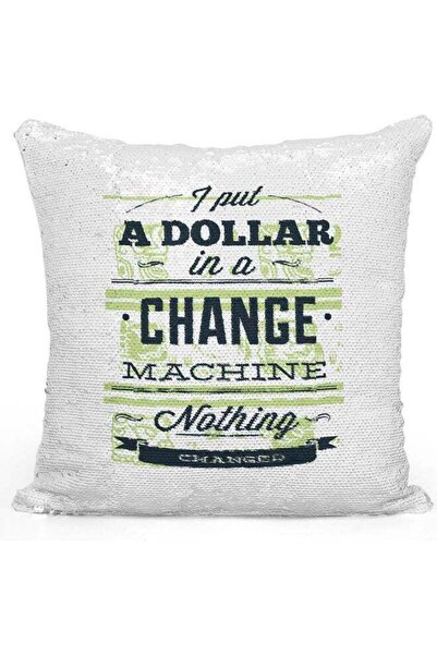 Generic Dollar Change Sequin Decorative Throw Pillow White/Black/Silver 40x40cm