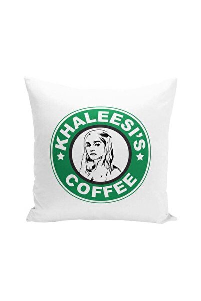 Generic Khaleesi's Coffee Printed Decorative Pillow White/Green/Black 16x16inch