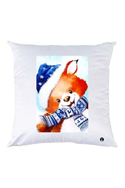 Generic Teddy Bear Printed Throw Pillow White/Brown/Blue 30x30cm