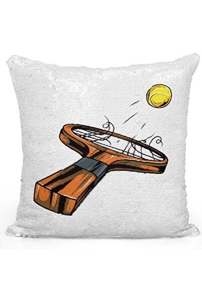 Generic Tennis Racket Themed Sequin Decorative Throw Pillow White/Orange/Yell...