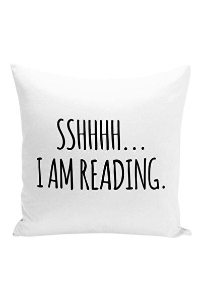 Generic Shhh... I Am Reading Decorative Pillow White/Black 16x16inch