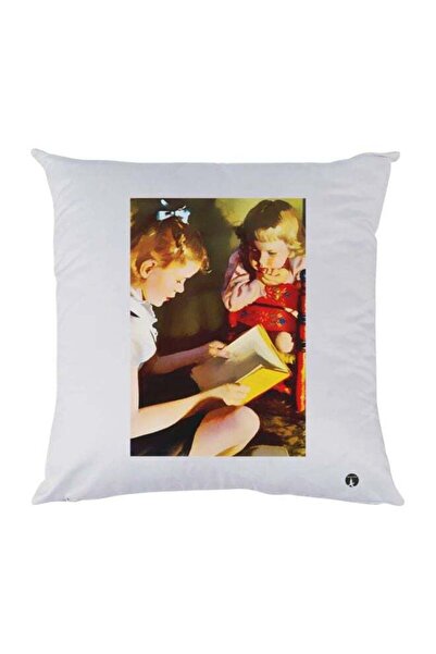 Generic Girls Reading Book Printed Decorative Throw Pillow White/Red/Brown 30...