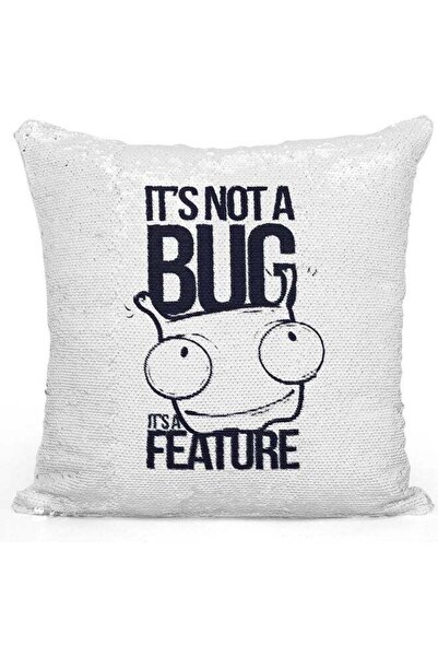 Generic It's Not A Bug Quote Sequin Decorative Throw Pillow White/Blue/Silver...