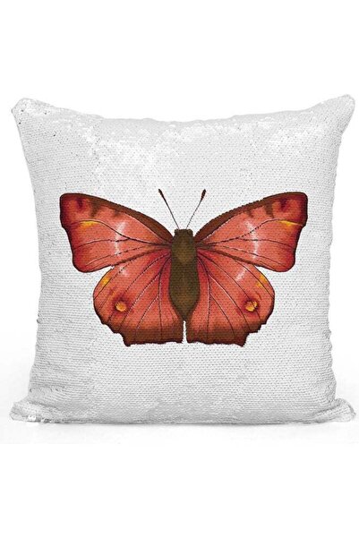 Generic Butterfly Themed Sequin Decorative Throw Pillow White/Silver/Red 40x40cm